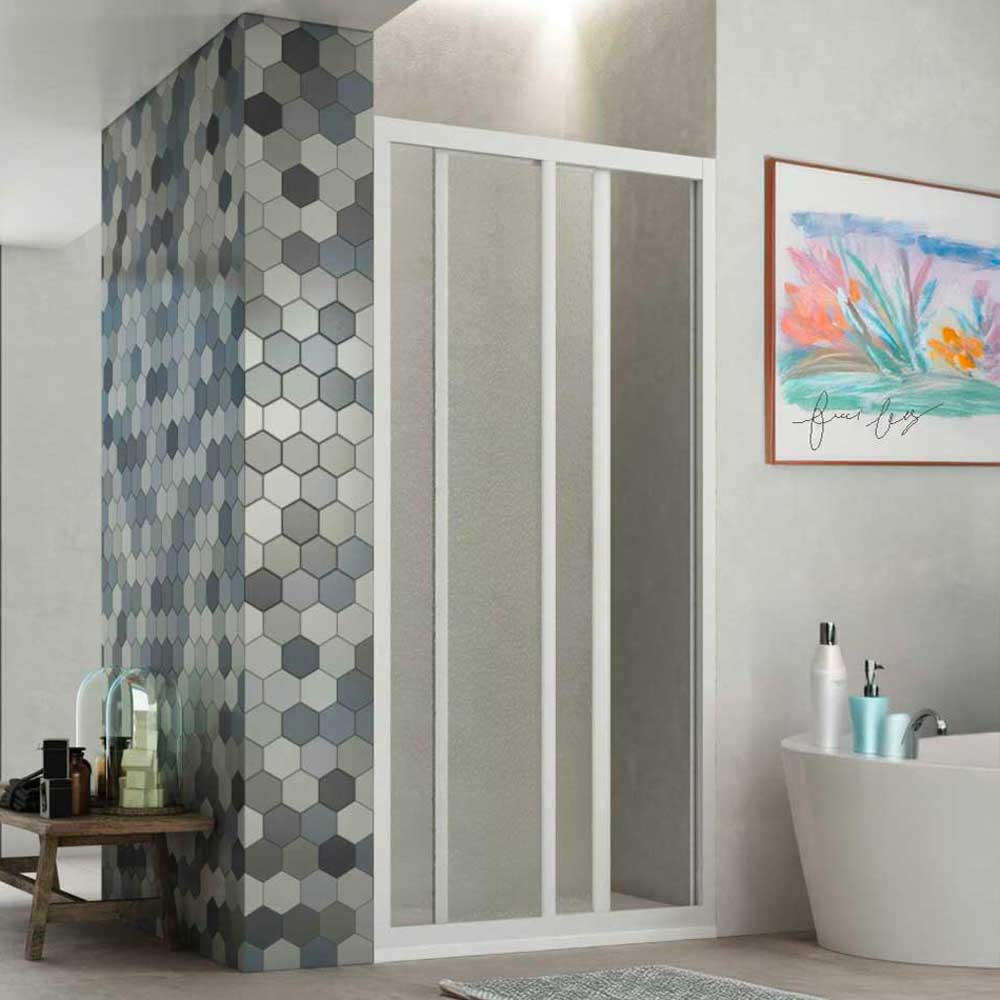 PORTA DOCCIA A 1 ANTA FISSA E 1 SCORREVOLE SMERALDA BOLLICINE ACRILICO