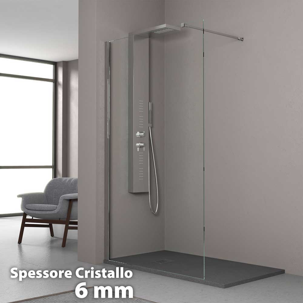 PARETE DOCCIA WALK-IN ITACA VETRO TRASPARENTE Sp.6 mm PROFILO CROMO