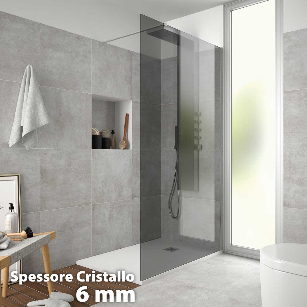 PARETE DOCCIA WALK-IN ITACA VETRO GREY Sp.6 mm PROFILO CROMO