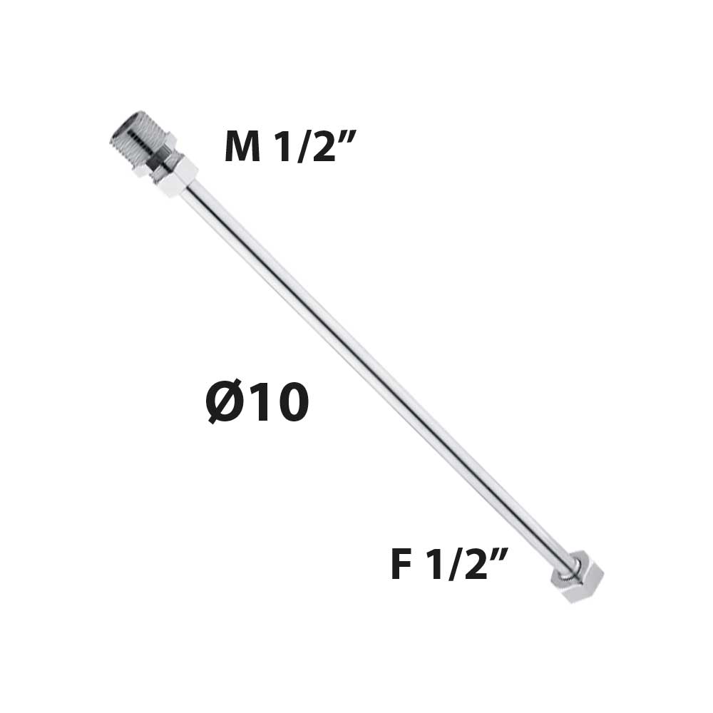 TUBETTO RAME CROMATO Ø10 CON CARTELLA + NIPLES M1/2 + CALOTTA F1/2