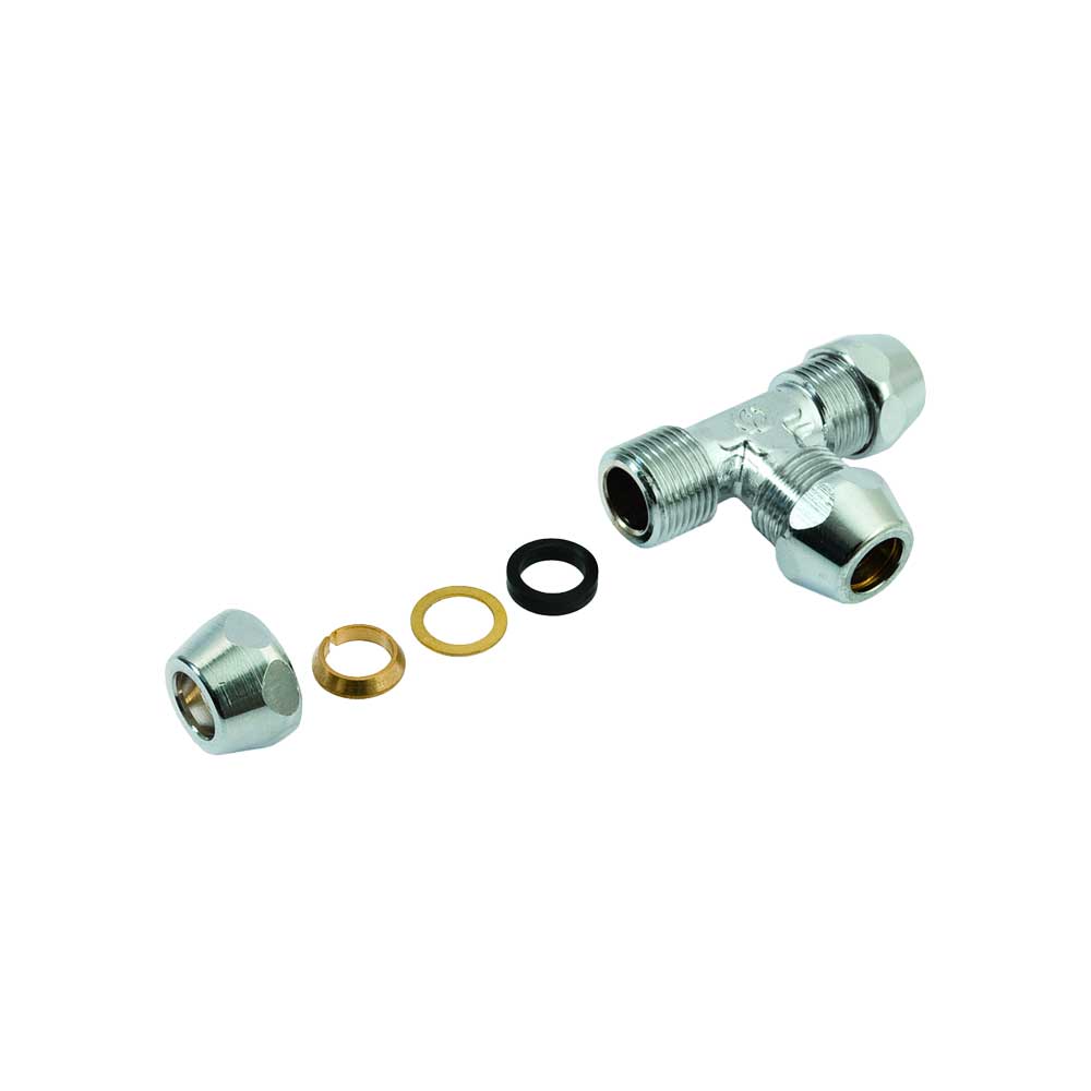 TEE PER TUBETTO RAME IN OTTONE CROMATO