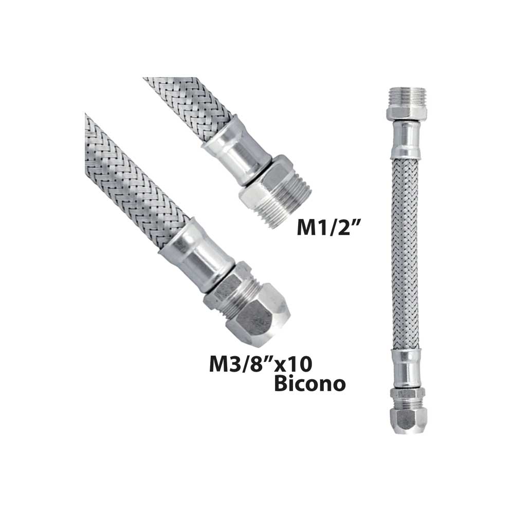 FLESSIBILE IN ACCIAIO INOX M1/2" x M3/8"x10 BICONO