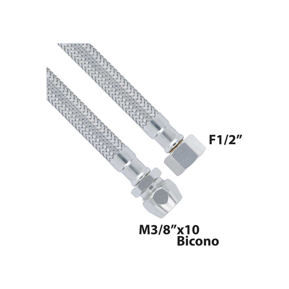 FLESSIBILE IN ACCIAIO INOX F1/2 x M3/8x10 BICONO