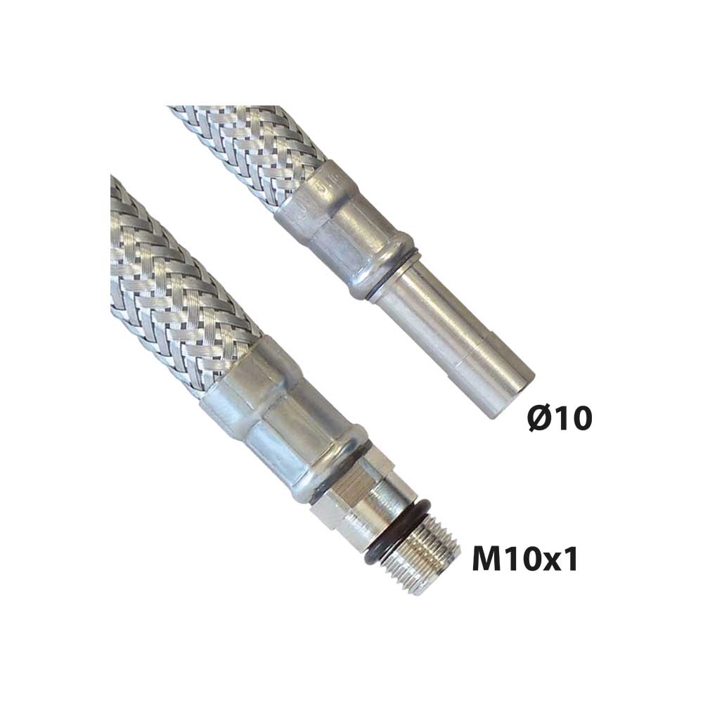 FLESSIBILE IN ACCIAIO INOX M10x1 CON TRONCHETTO Ø10 CORTO