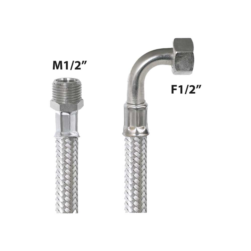 FLESSIBILE IN ACCIAIO INOX M1/2 x CURVA F1/2