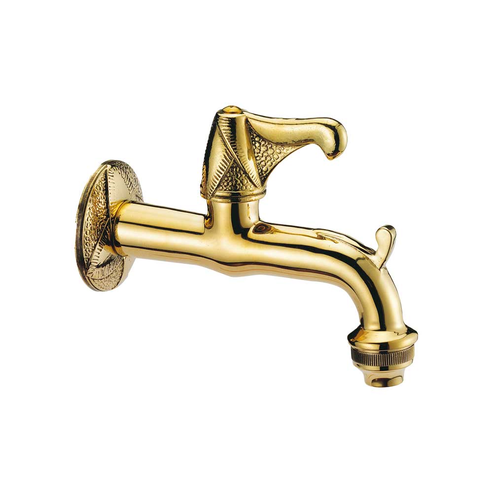 RUBINETTO ARTISTICO PER FONTANA CON VITONE RAPIDO IMPERO IN OTTONE GIALLO