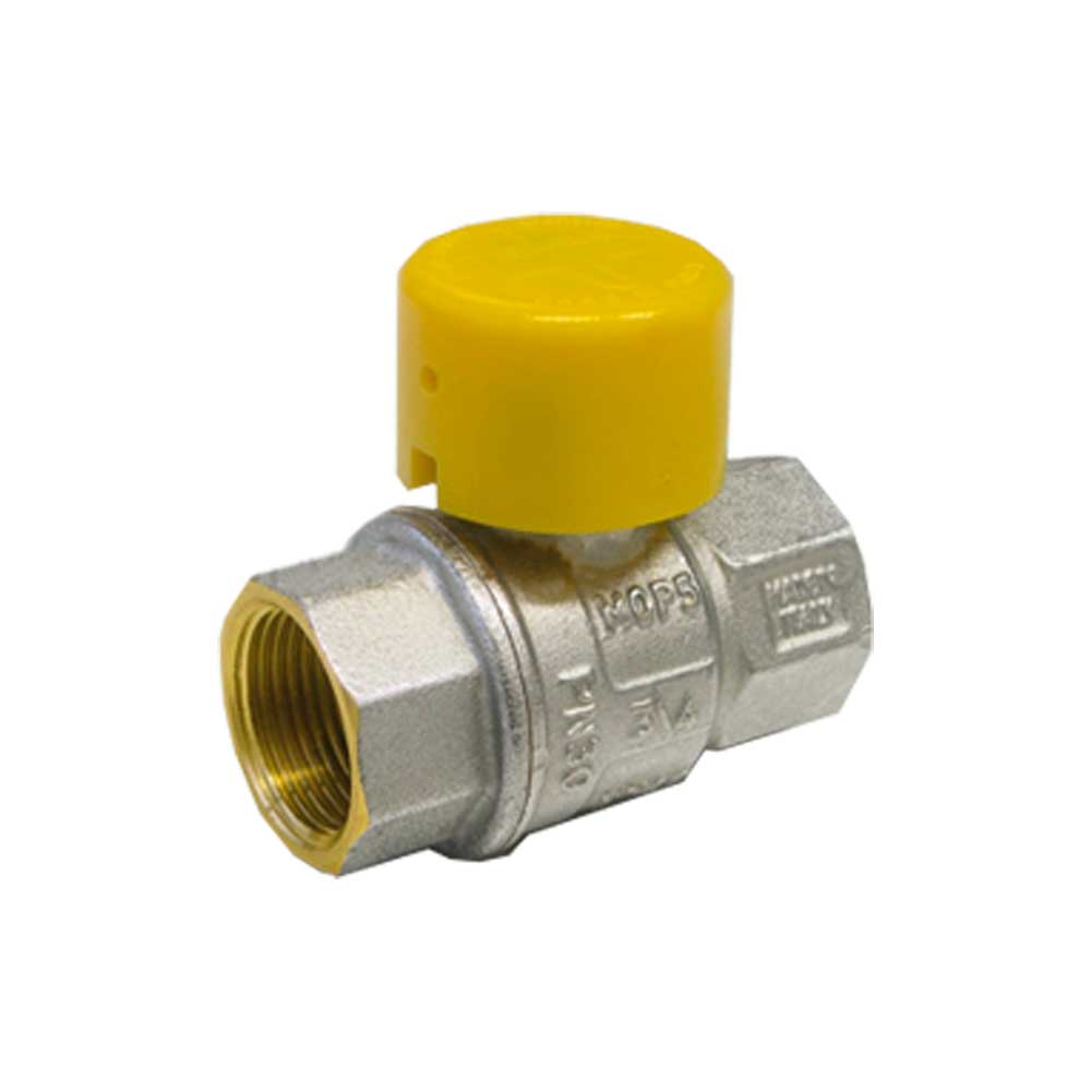 VALVOLA A SFERA GAS F/F CON LEVA PIOMBABILE E CAPPUCCIO GIALLO TIEMME