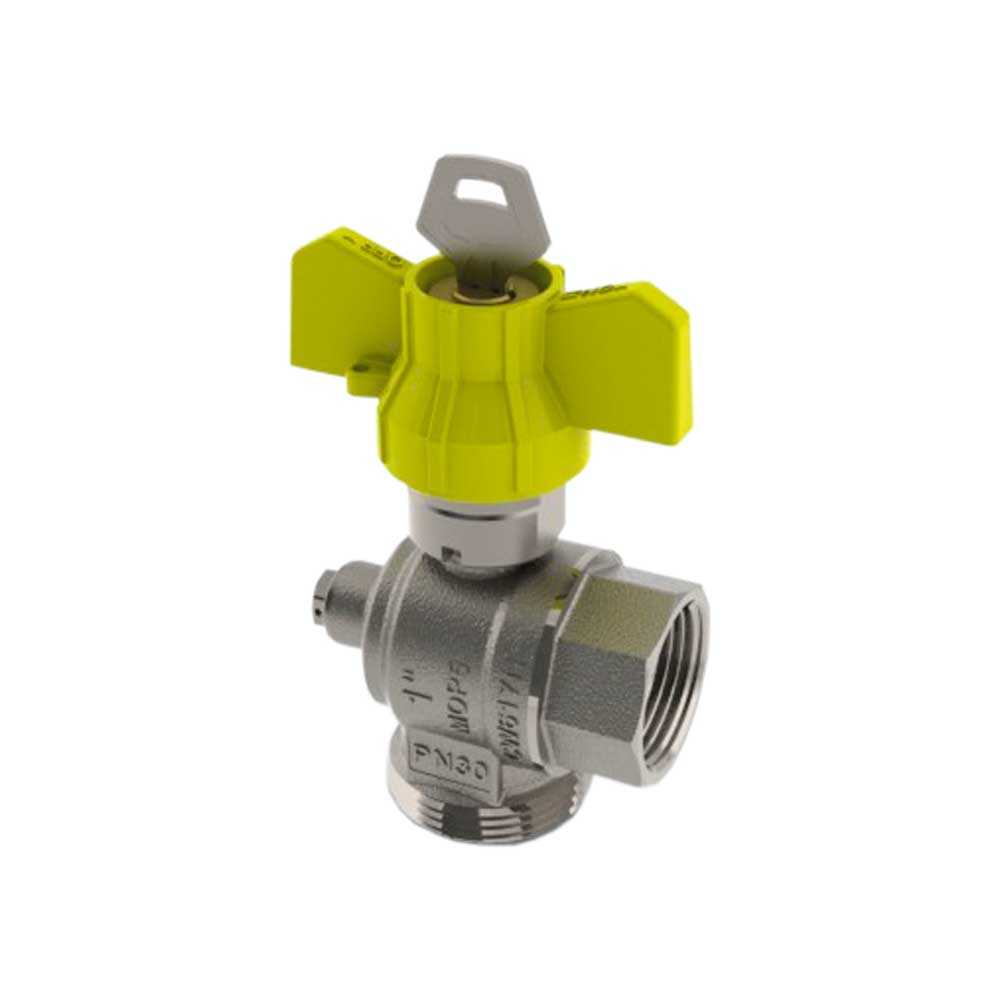 VALVOLA GAS AD ANGOLO POST-CONTATORE CON PRESA E SICUREZZA TIEMME