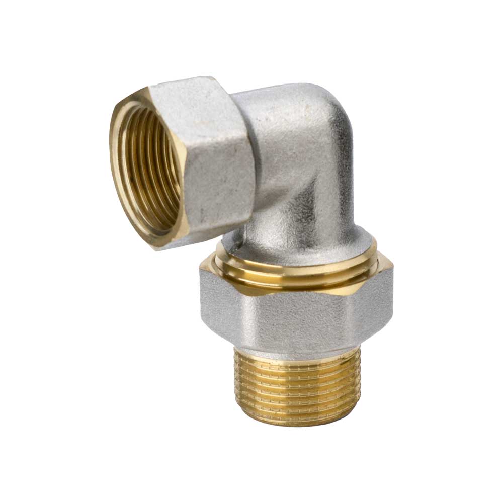 RACCORDO CURVO 3 PEZZI MASCHIO/FEMMINA IN OTTONE NICHELATO