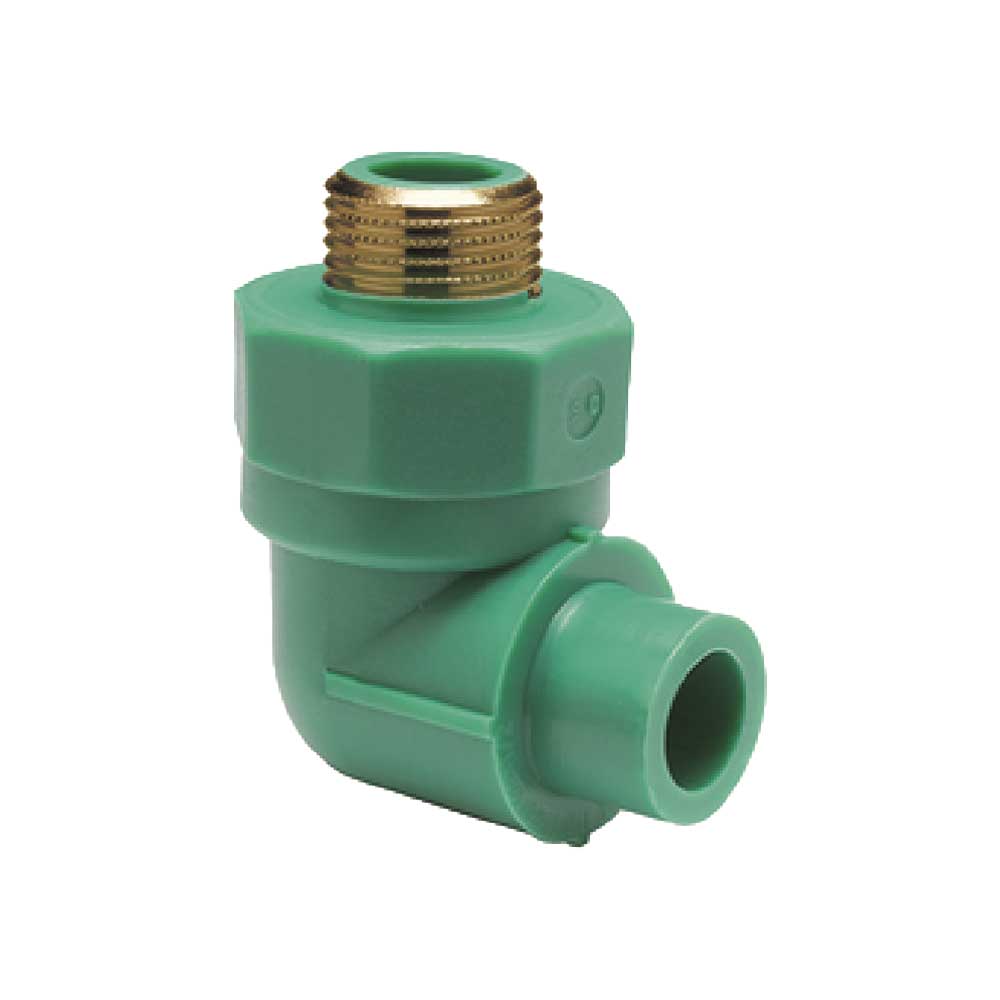 GOMITO A 90° MASCHIO FILETTATO/MASCHIO IN PPR VERDE PN25