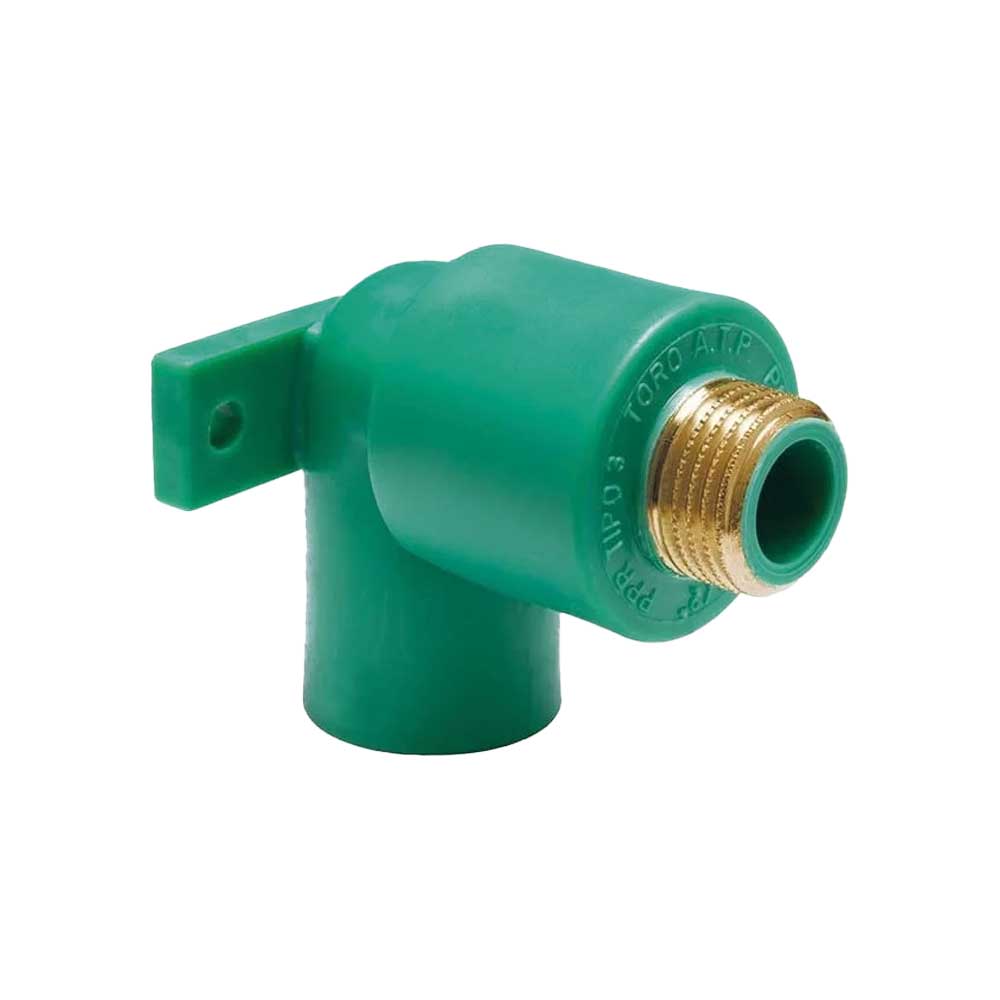 GOMITO FILETTATO MASCHIO CON STAFFA IN PPR VERDE PN25