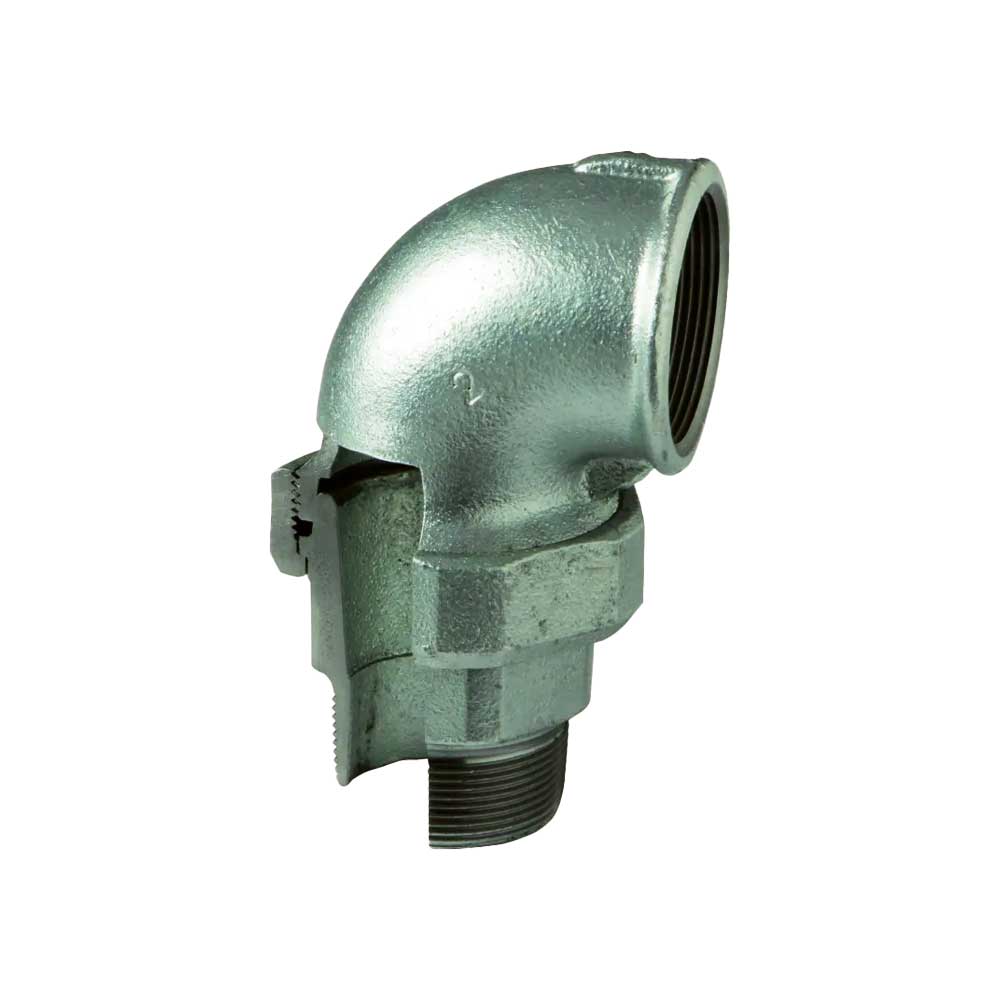 GOMITO 90° MASCHIO/FEMMINA CON BOCCHETTONE A SEDE CONICA IN GHISA ZINCATA