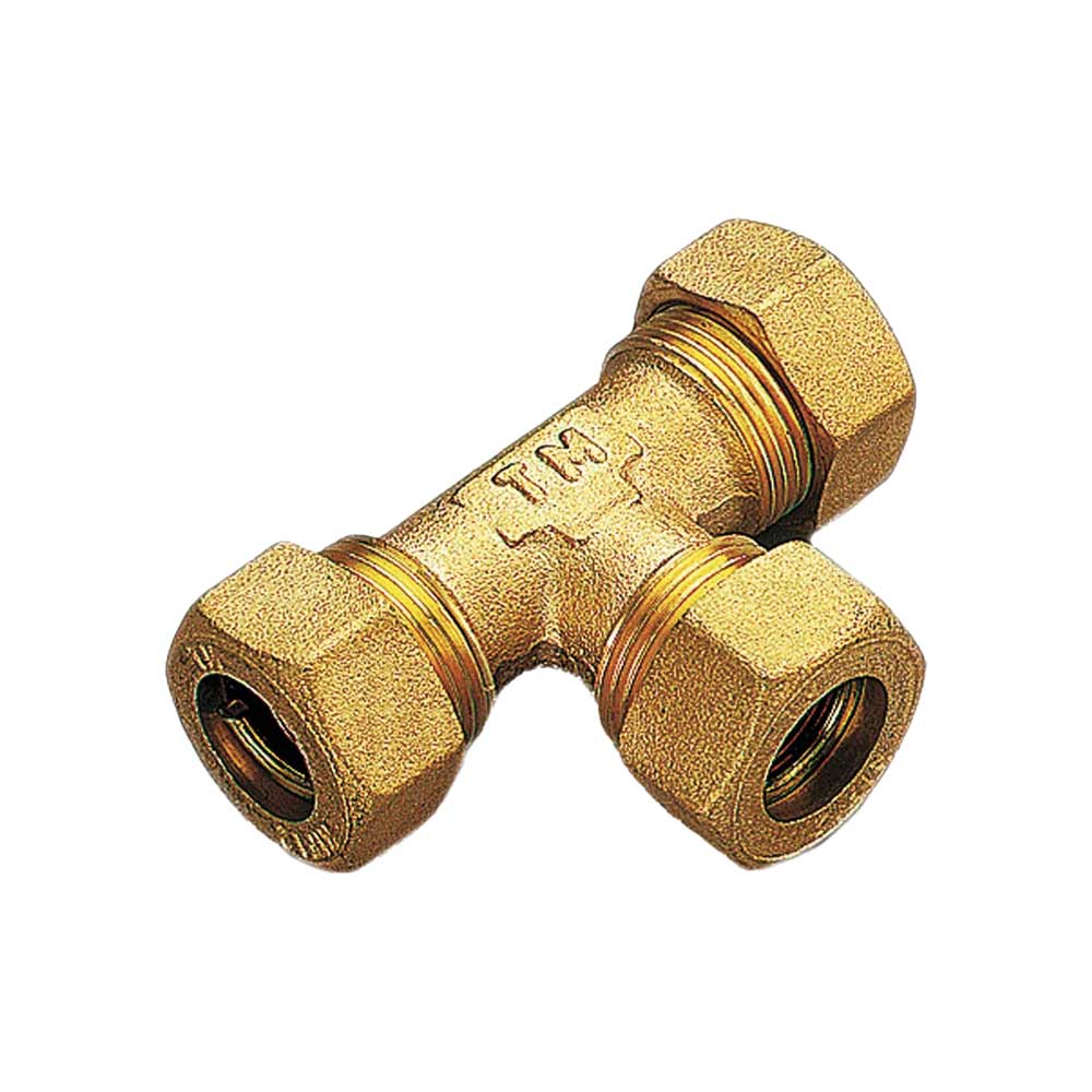 TEE CON 3 DADI A COMPRESSIONE CON O-RING PER TUBO RAME TIEMME
