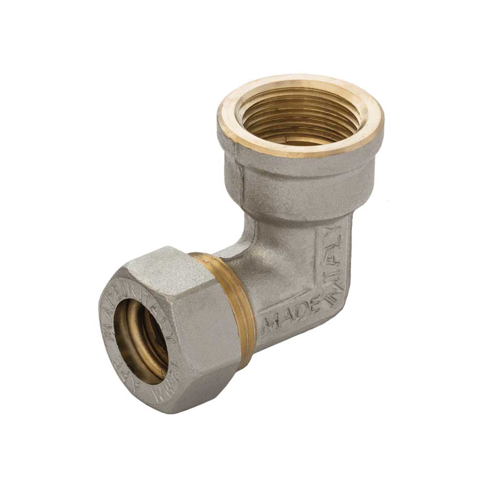 GOMITO FEMMINA A COMPRESSIONE O-RING PER TUBO RAME APE