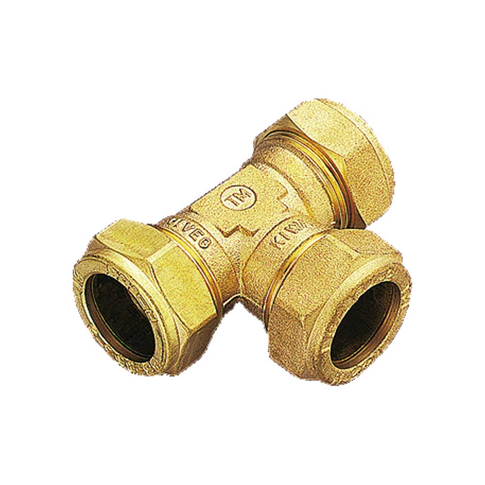 TEE CON 3 DADI A COMPRESSIONE CON OGIVA IN OTTONE PER TUBO RAME TIEMME