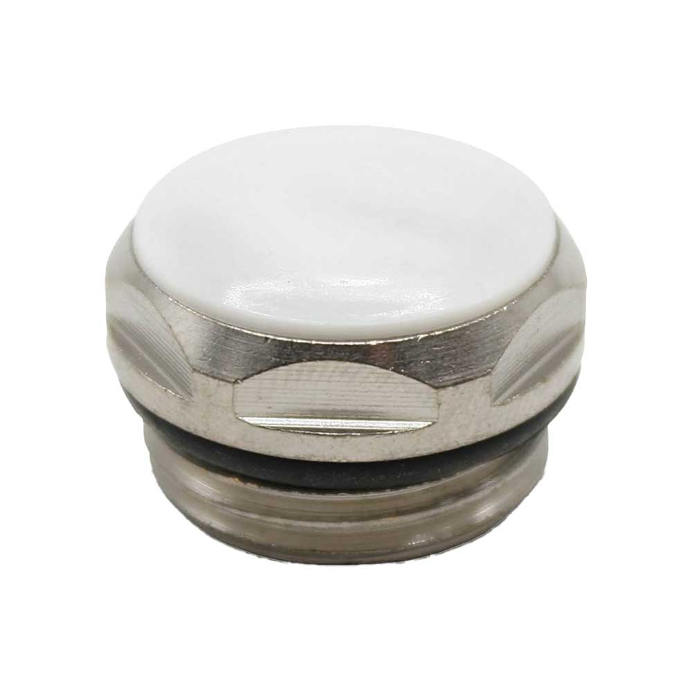 TAPPO CIECO IN OTTONE CROMATO E CAPPUCCIO BIANCO CON TENUTA O-RING