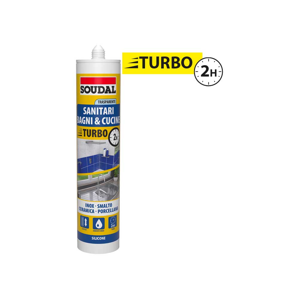 SILICONE ACETICO SANITARI BAGNI E CUCINE TURBO SOUDAL