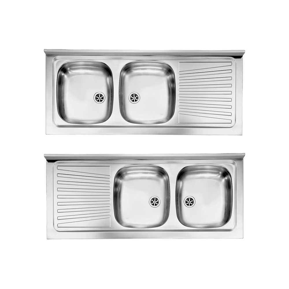 LAVELLO INOX AD APPOGGIO 2 VASCHE CON GOCCIOLATOIO MONDIAL
