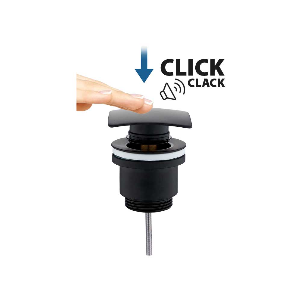 PILETTA CLICK CLACK QUADRATA PER LAVABO NERO OPACO