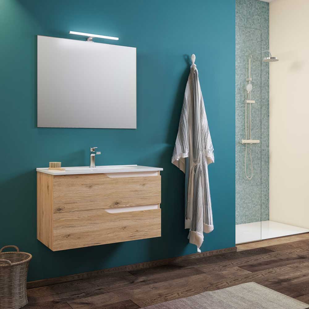 Composizione Mobile Da Bagno Grace2 Quercia Naturale / Bianco Lucido