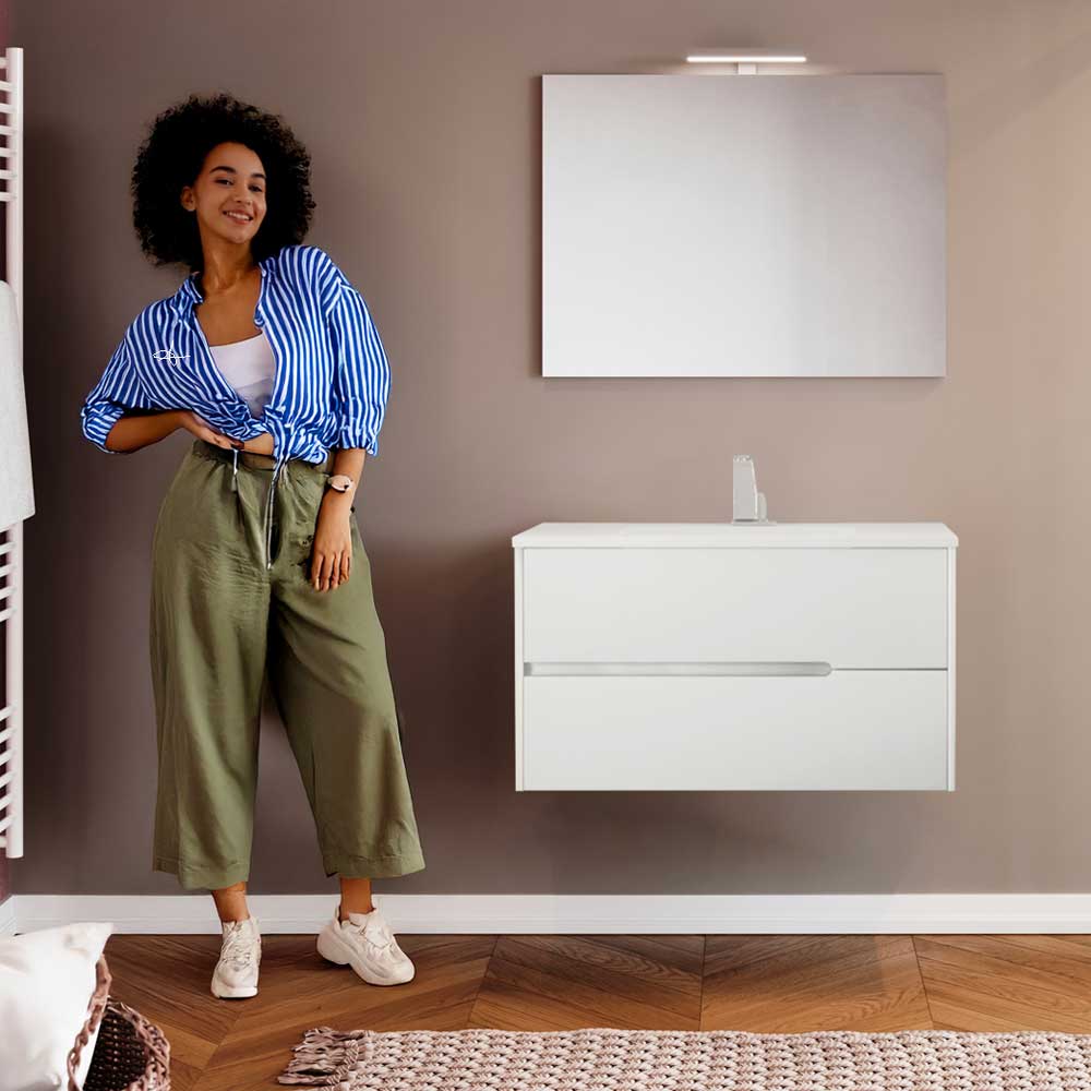 Composizione Mobile Da Bagno Marvis 01 Bianco Opaco