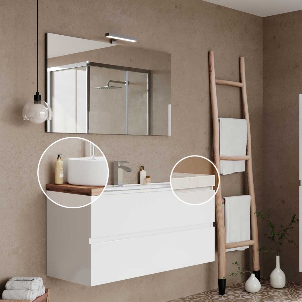 Composizione Mobile Da Bagno Sospeso Easy100 Bianco Lucido