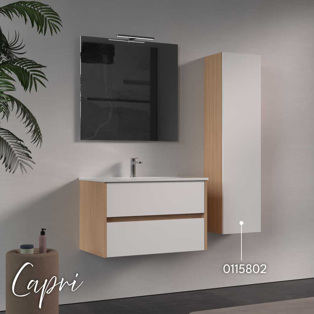 Composizione Mobile Da Bagno Sospeso Capri Rovere Alba - Bianco Neve