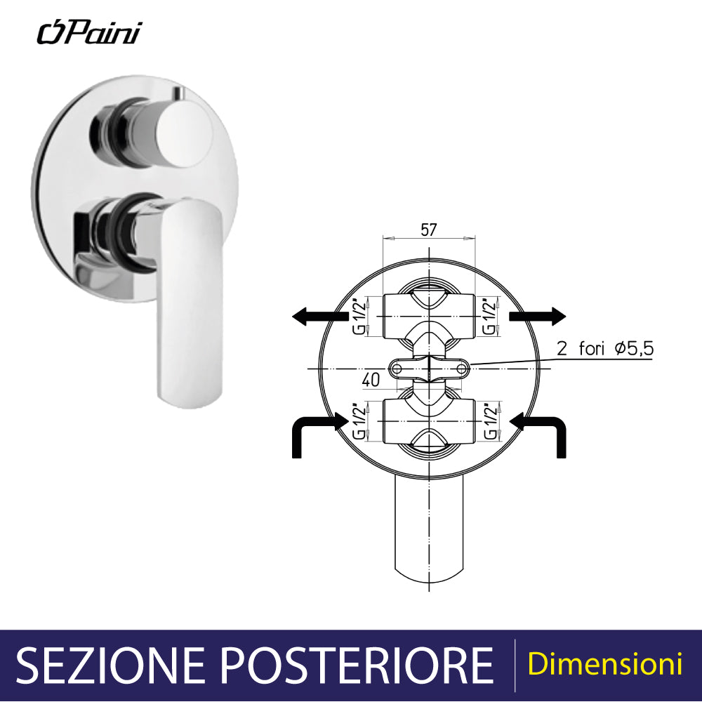 MISCELATORE INCASSO DOCCIA CON DEVIATORE "STILE" - img 3
