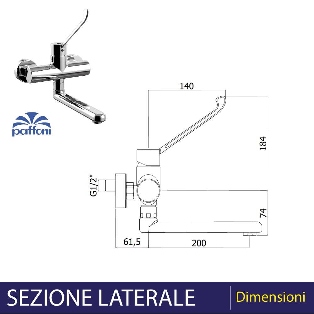 MISCELATORE LAVELLO A PARETE CON LEVA CLINICA "CANDY" - img 3
