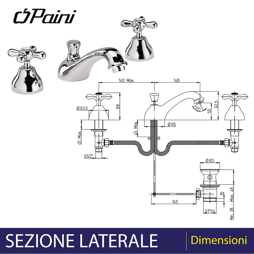 BATTERIA LAVABO A TRE FORI "LIBERTY" - img 4