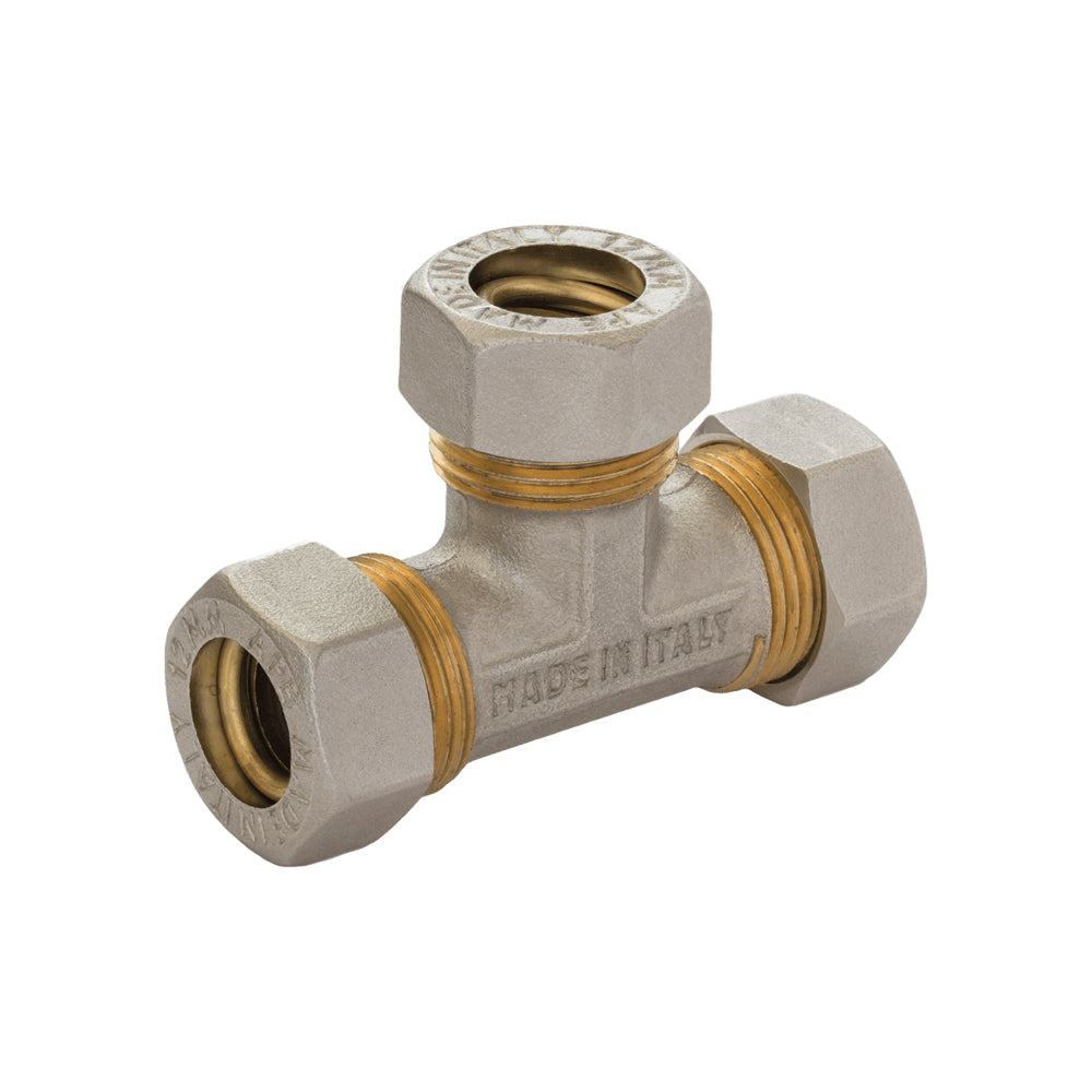TEE CON 3 DADI A COMPRESSIONE O-RING PER TUBO RAME APE - img 3