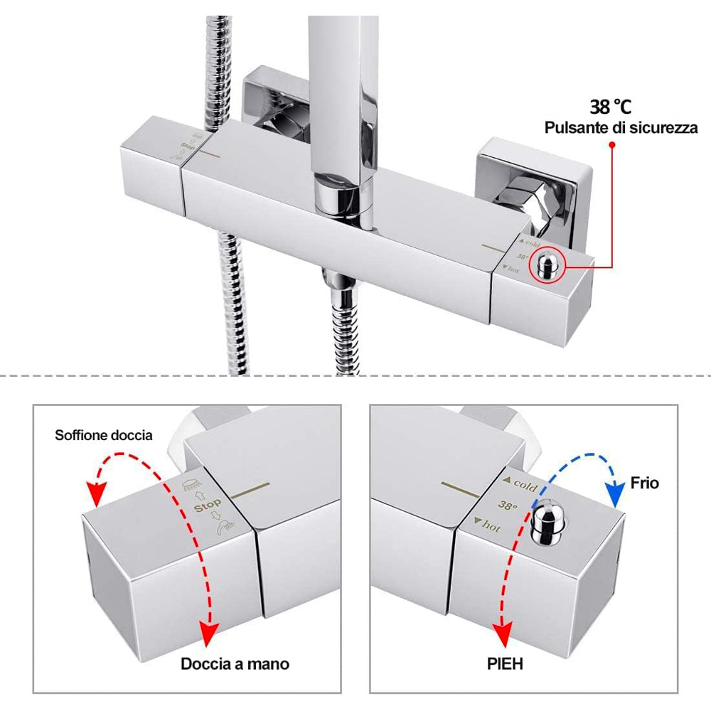 SET COLONNA DOCCIA MONOGETTO "SQUARE" QUADRA CON MISCELATORE TERMOSTATICO - img 5