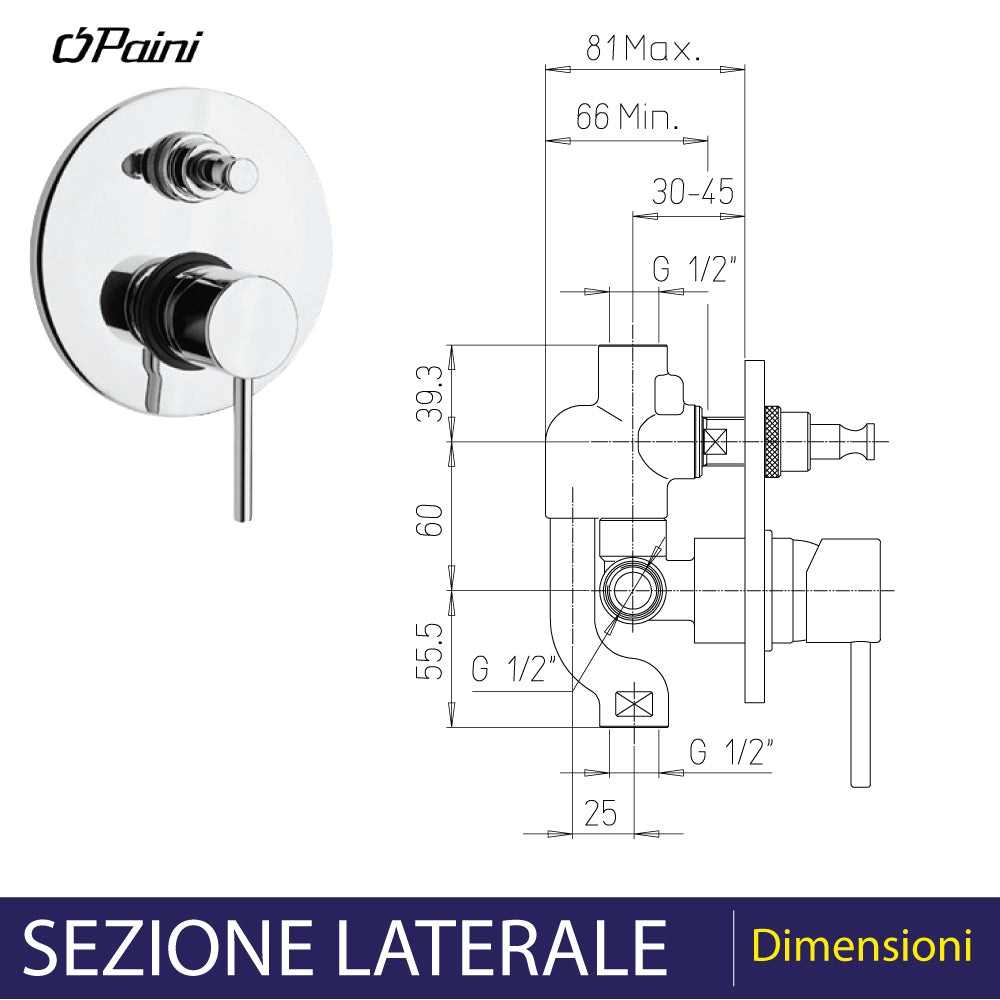 MISCELATORE DOCCIA INCASSO CON DEVIATORE 'NEW DISCO' - img 3