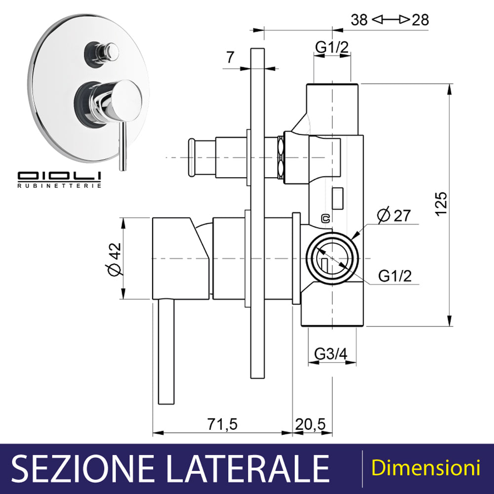 MISCELATORE DOCCIA INCASSO CON DEVIATORE MICRO - img 3