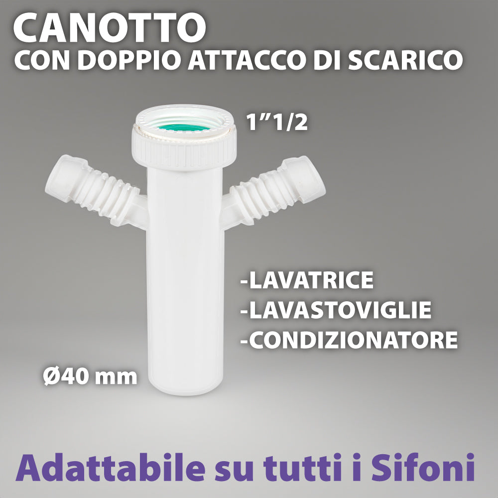 CANOTTO CON DOPPIO ATTACCO SCARICO LAVATRICE + LAVASTOVIGLIE - img 3