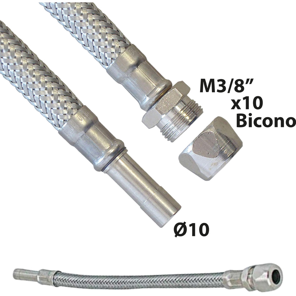 FLESSIBILE IN ACCIAIO INOX M3/8"x10 BICONO CON TRONCHETTO Ø10 - img 2