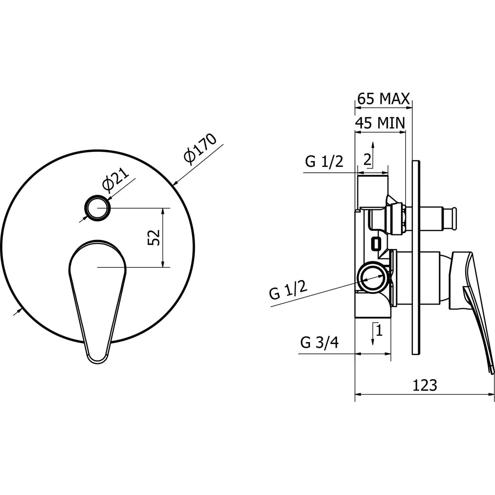MISCELATORE INCASSO DOCCIA CON DEVIATORE T-ONE - img 3