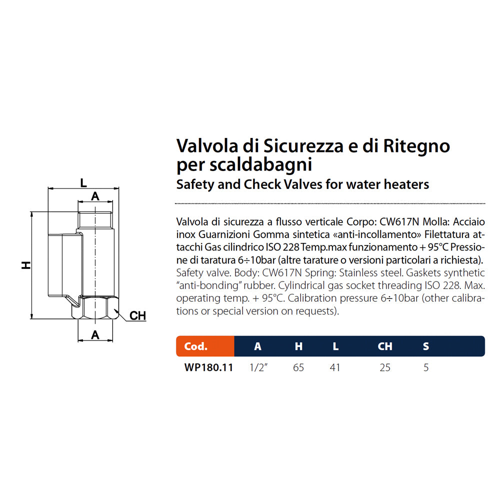 VALVOLA DI SICUREZZA E DI RITEGNO A FLUSSO VERTICALE REGOLABILE PER SCALDABAGNO - img 4