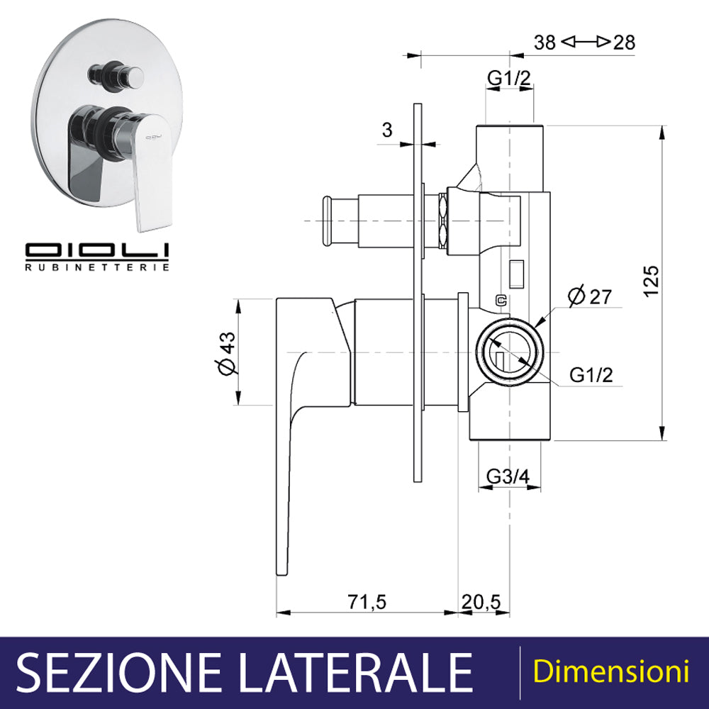 MISCELATORE DOCCIA INCASSO CON DEVIATORE NEW DETROIT - img 3