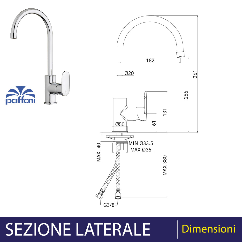 MISCELATORE LAVELLO MONOFORO CANNA AD U CANDY - img 3