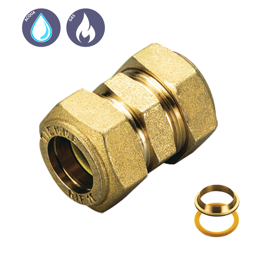 RACCORDO DIRITTO DOPPIO A COMPRESSIONE CON O-RING GIALLO PER GAS TIEMME - img 2