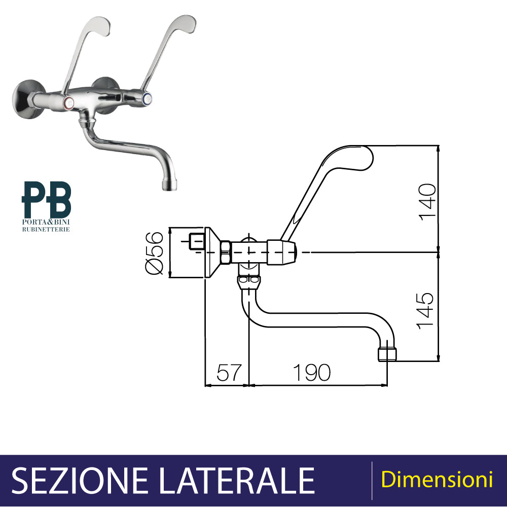 MISCELATORE LAVELLO A MURO CON DOPPIA LEVA CLINICA - img 5