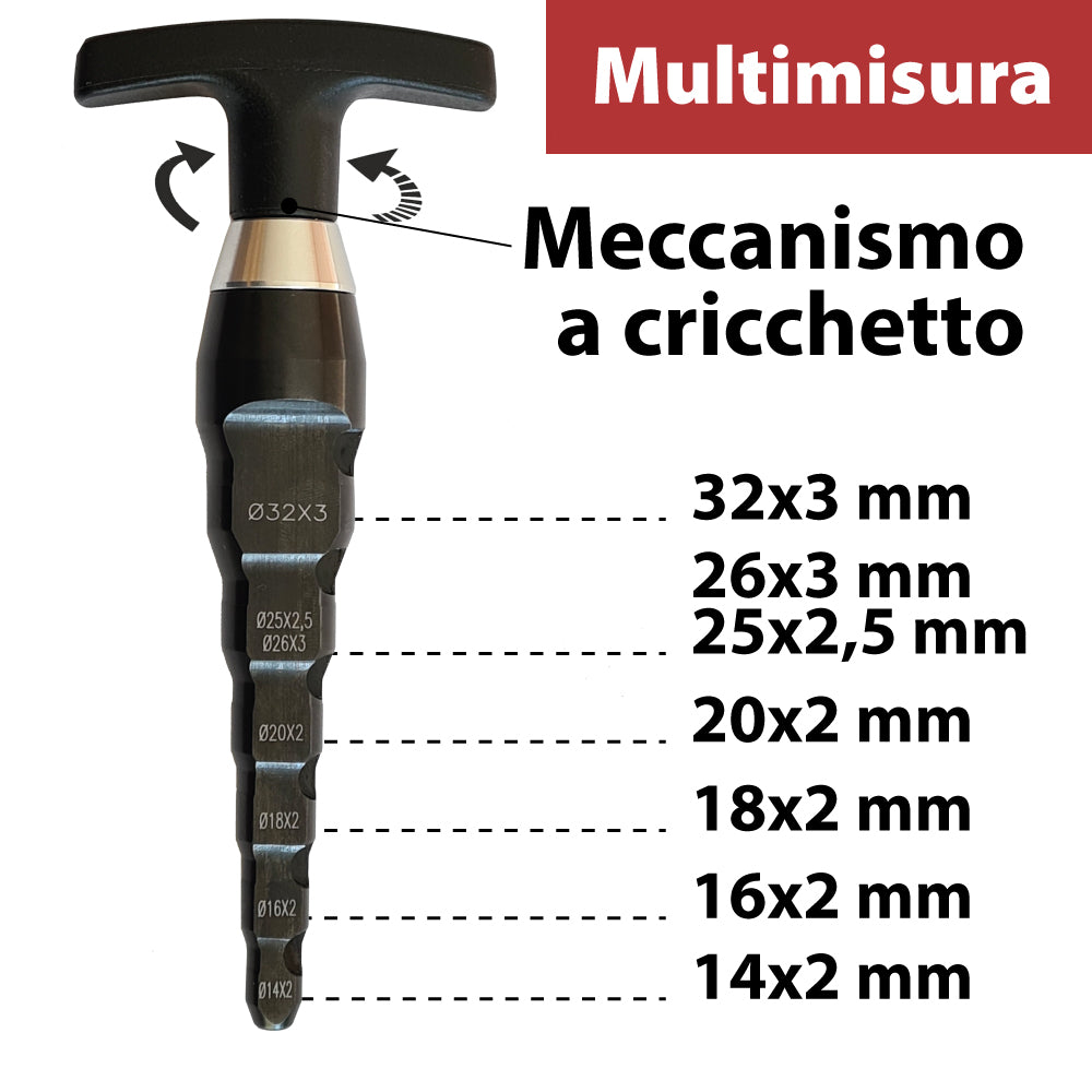 SBAVATORE CALIBRATORE IN ACCIAIO A CRICCHETTO PER TUBO MULTISTRATO - img 3