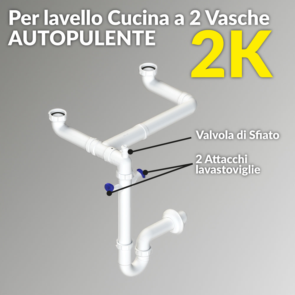 SIFONE PER LAVELLO A 2 VIE SALVASPAZIO AUTOPULENTE "2K" - img 3