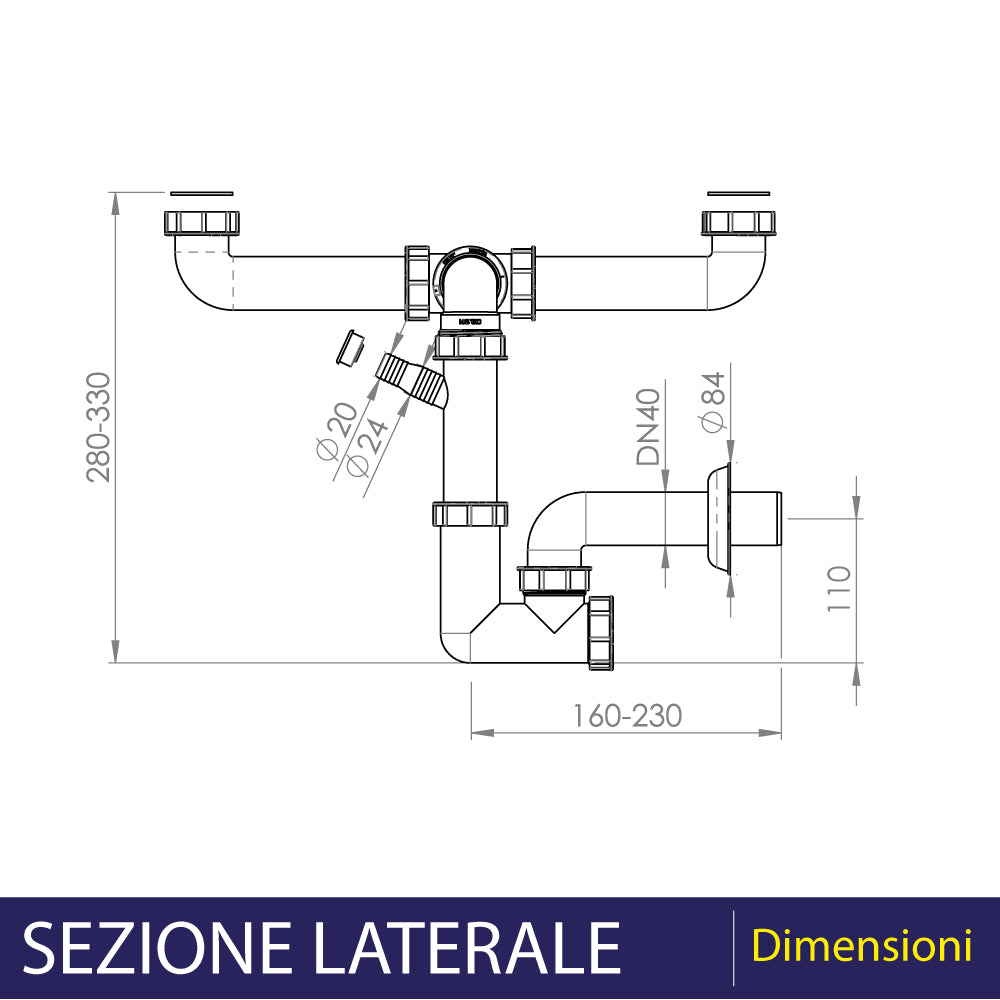 SIFONE PER LAVELLO A 2 VIE SALVASPAZIO ISPEZIONABILE - img 3