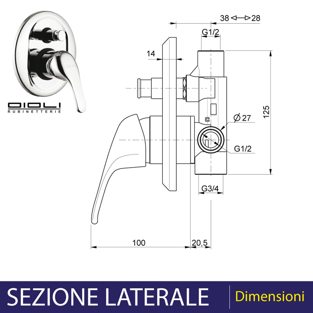 MISCELATORE INCASSO DOCCIA VENEZIA CON DEVIATORE - img 4