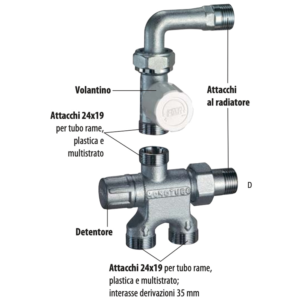 KIT VALVOLA TERMOSTATIZZABILE CON DETENTORE MONOTUBO "GRT" FAR - img 3