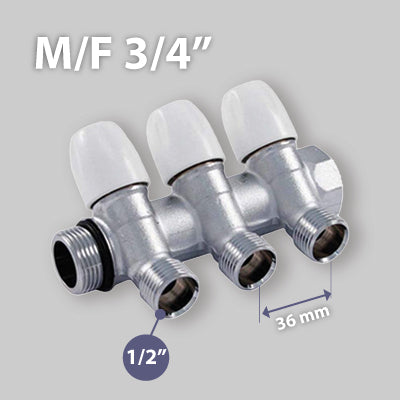 COLLETTORE INCLINATO MASCHIO/FEMMINA 3/4" CON RUBINETTI TIEMME - img 3