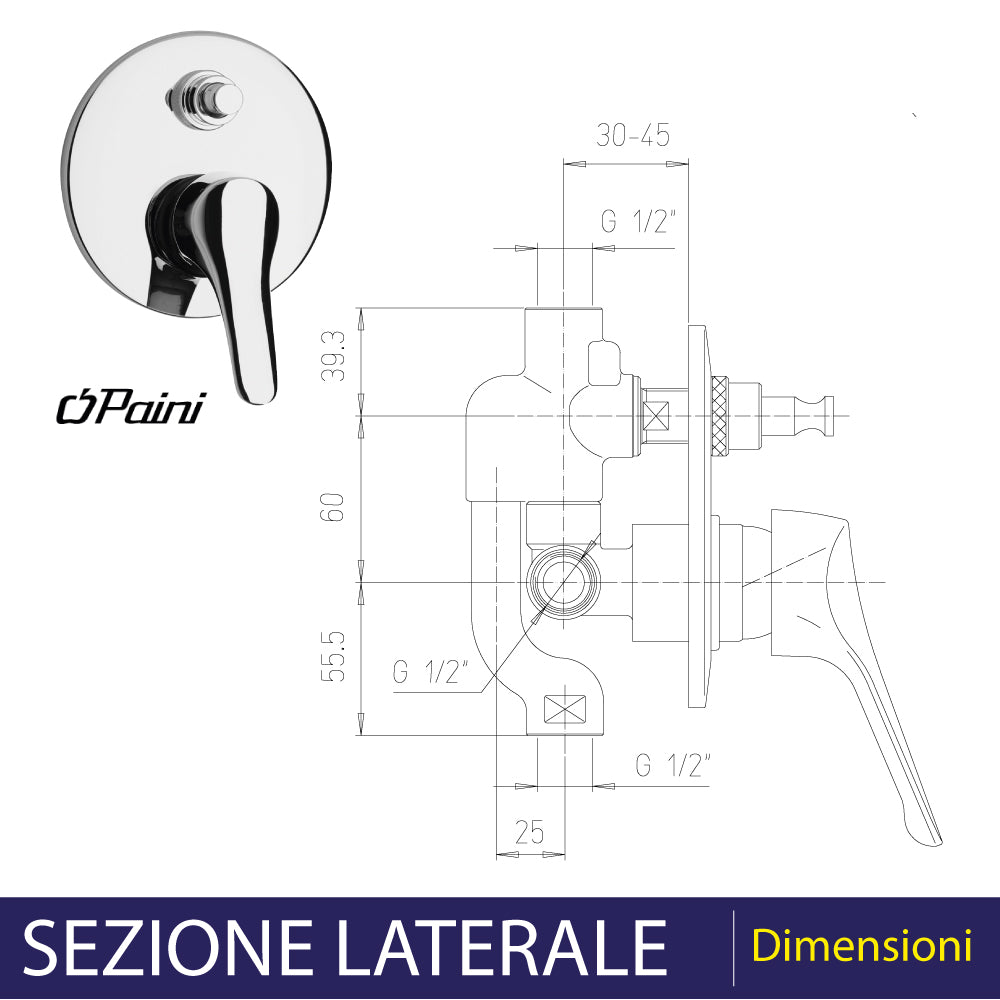 MISCELATORE DOCCIA AD INCASSO CON DEVIATORE 'PILOT' - img 4