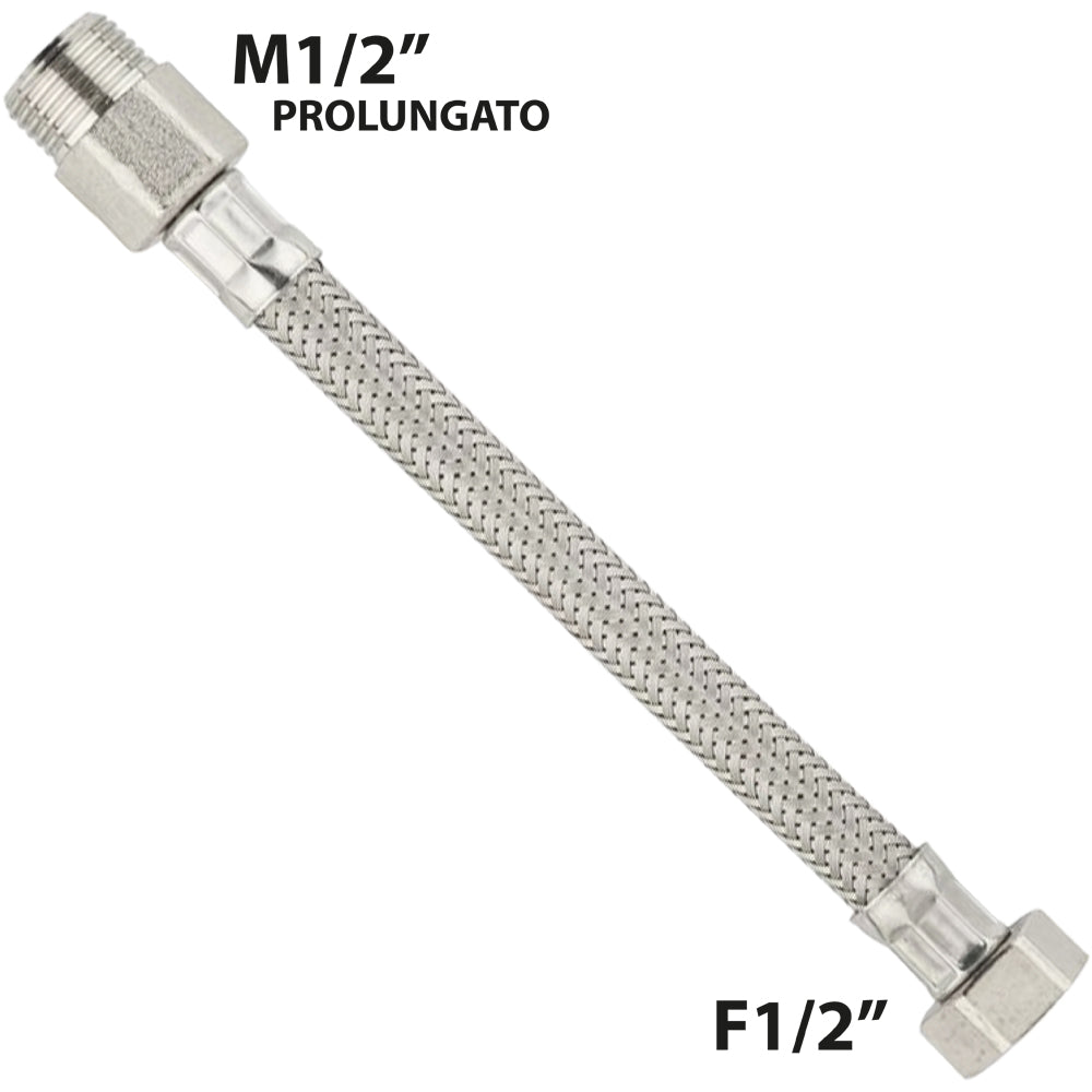 FLESSIBILE IN ACCIAIO INOX M1/2" PROLUNGATO X F1/2" - img 2